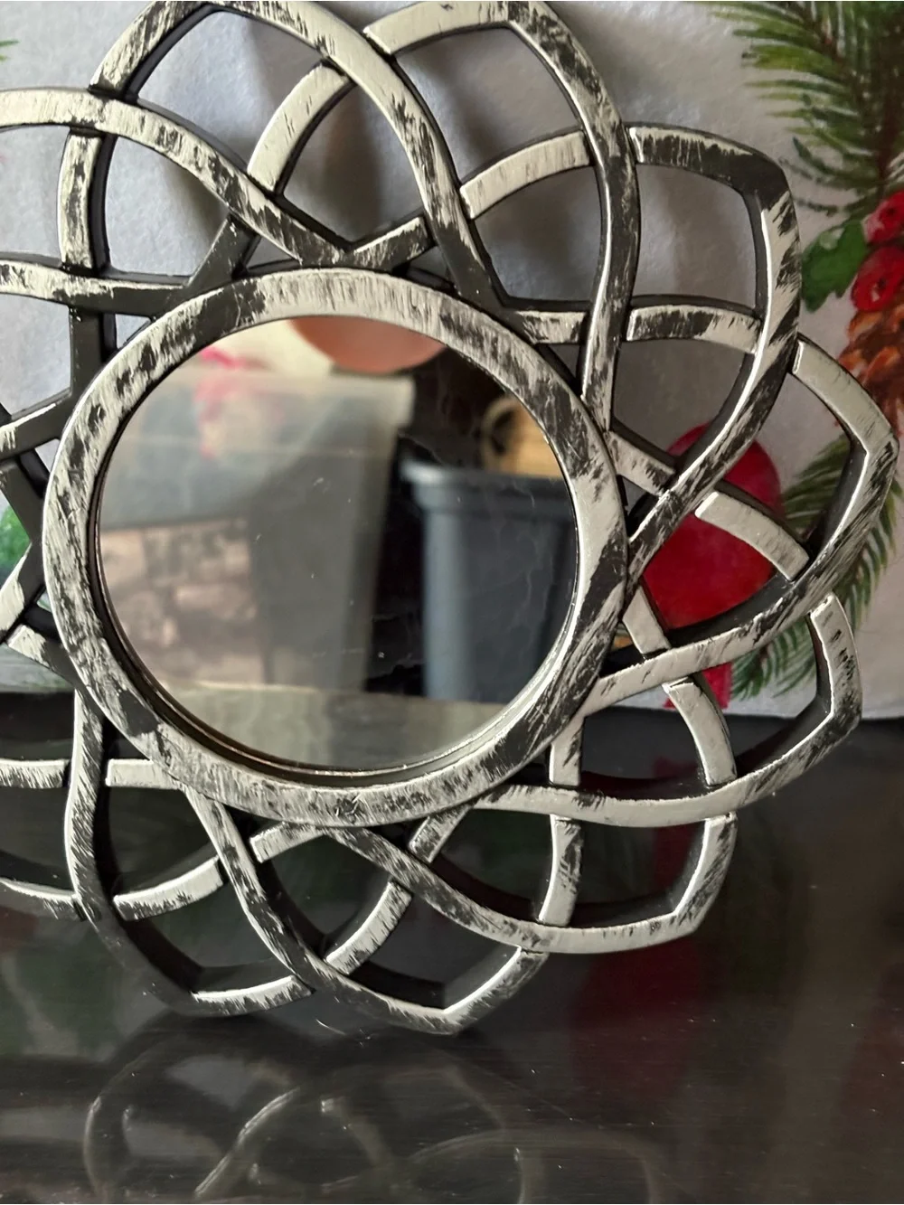 Decorative Silver Flower Wall Mirror - Silver